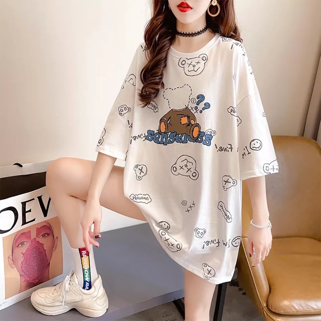 1 Áo Thun Nam Nữ Form Rộng Tay Lỡ Dáng Thụng, Áo Phông Unisex Cá Tính In Toàn Thân Con Gấu