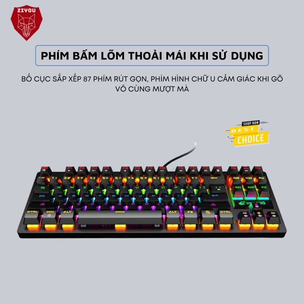 Bàn Phím Cơ Chuyên Game ZIYOU PRO K2 LED RGB 7 Màu 10 Chế Độ Cực Đẹp, Chuẩn Cơ Gõ Cực Đã, Dùng Cho Máy Tính, Laptop, PC