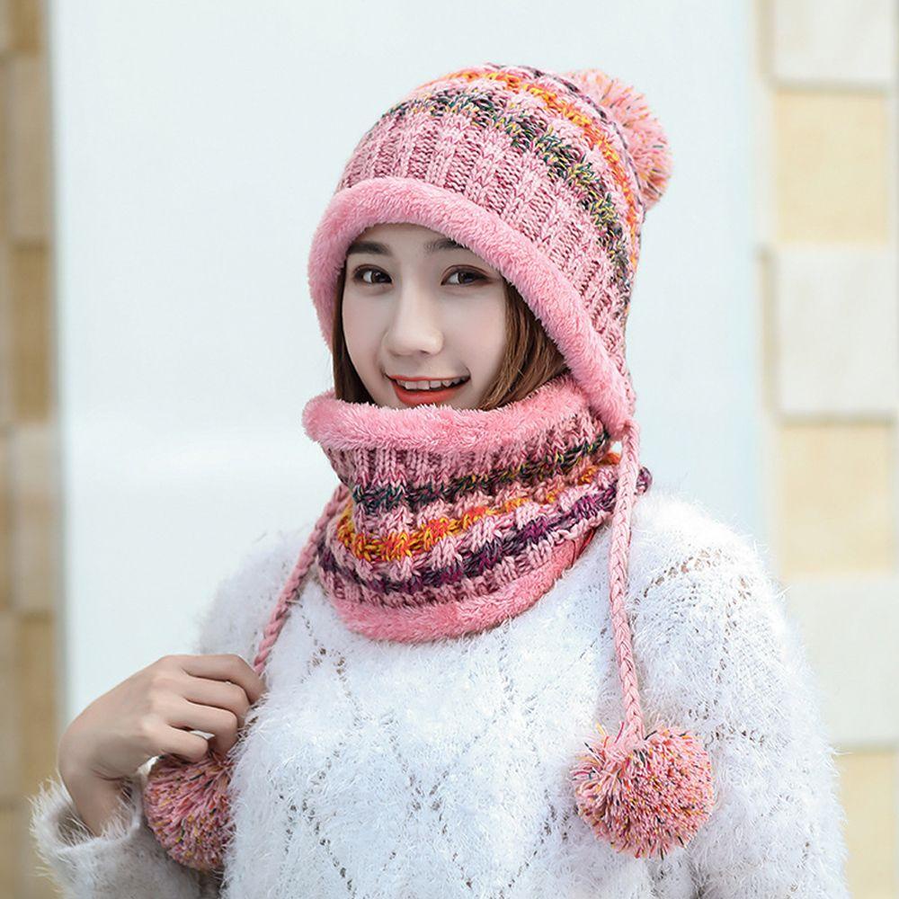 JUNE Set Mũ Len Kèm Khăn Choàng Cổ Mềm Mại Giữ Ấm Mùa Đông