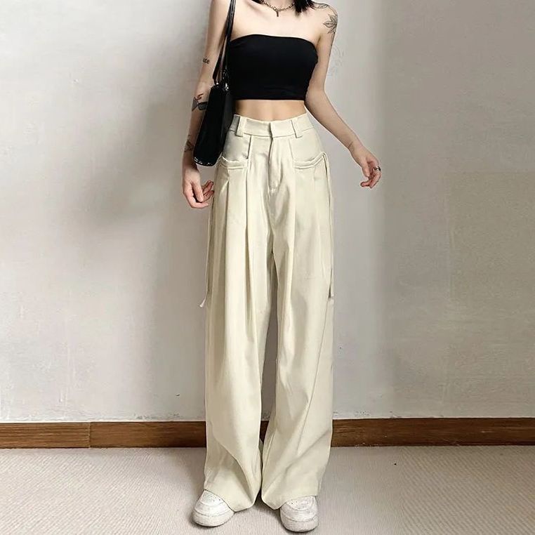 Quần Dài Ống Rộng Lưng Cao Phong Cách Mỹ Dễ Phối Đồ