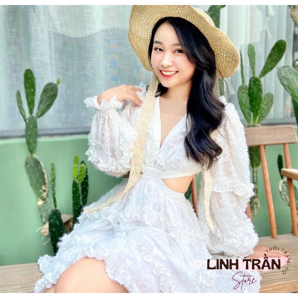 Váy Trắng Hở Lưng Chất Voan Tơ 🦋FREESHIP🦋 Đầm Trắng Hở Lưng Dáng Xòe Dây Lưng Dài Tay
