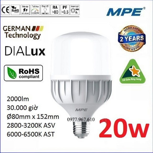 Bóng đèn Led MPE 20W siêu sáng siêu bền, siêu tiết kiệm điện