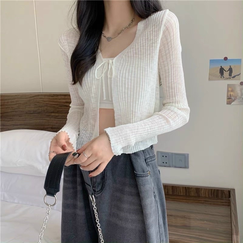 ÁO CADIGAN LEN MỎNG BUỘC DÂY, ÁO LEN NỮ TAY DÀI MS10284