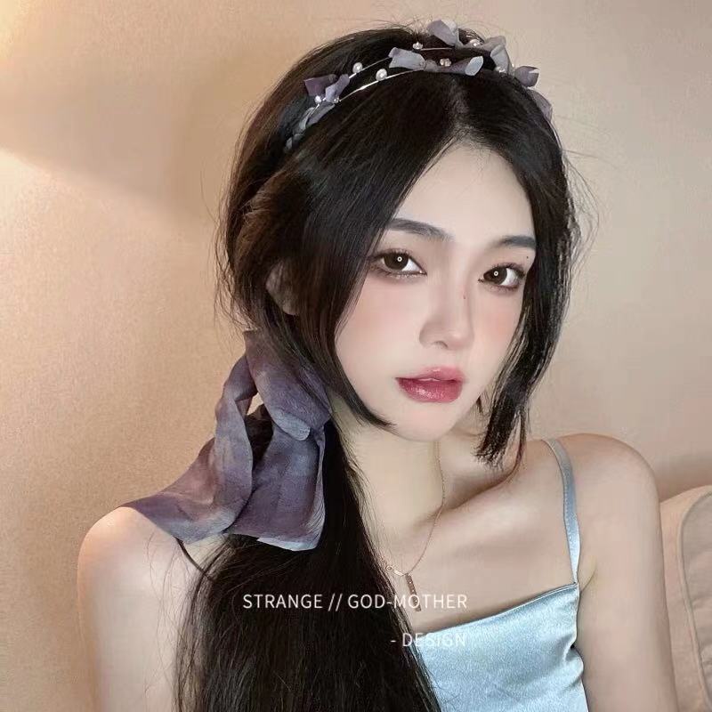 Dây Cột Tóc Đính Nơ Hai Lớp Đính Ngọc Trai Thời Trang Mùa Hè Dành Cho Nữ