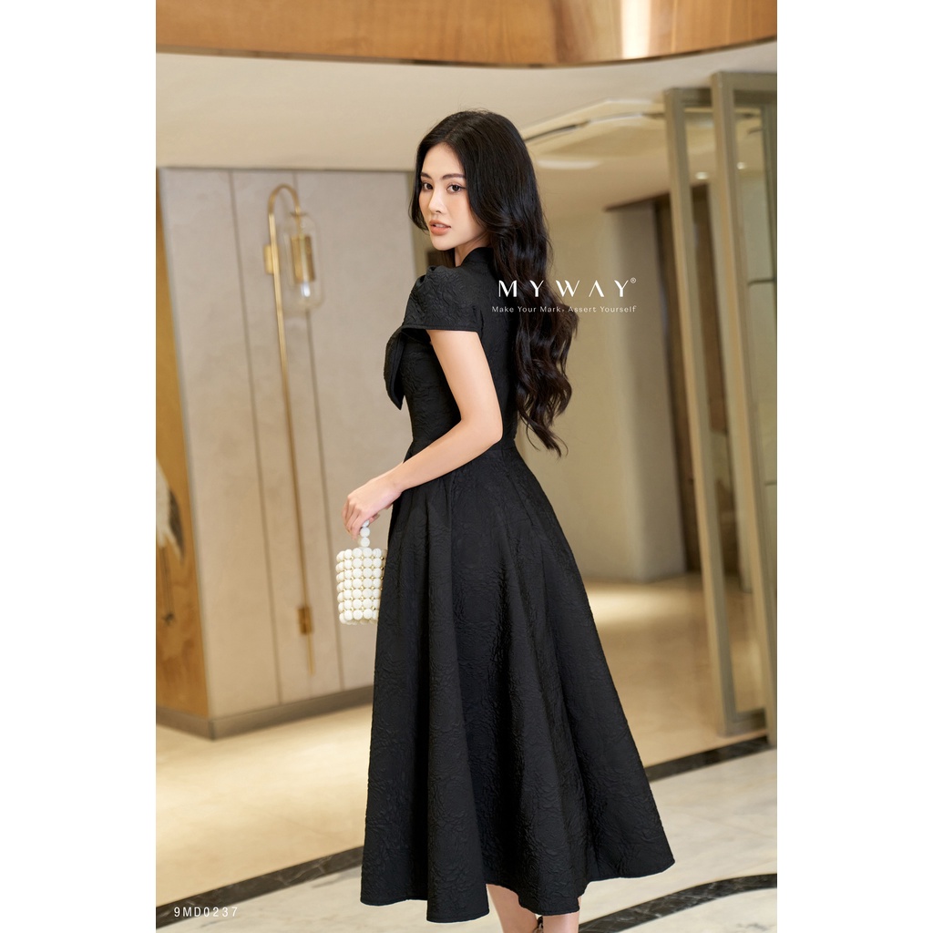 Đầm Nữ Dự Tiệc Dáng Xòe MY WAY Đính Nơ Tay Bồng Tiểu Thư Sang Chảnh 9MD0237