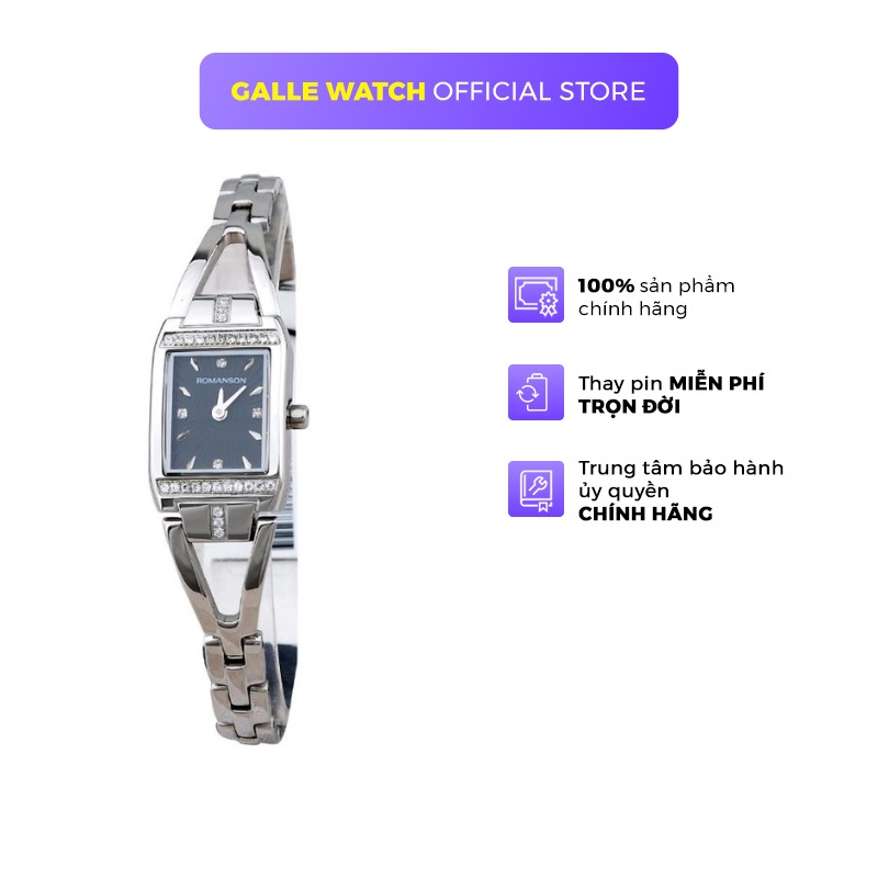 Đồng hồ Romanson Watch RM2651QLWBK nữ mặt nhỏ đính đá kính Sapphire chống xước dây thép chống nước cao cấp chính hãng