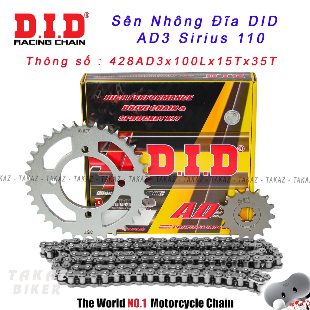 Sên Nhông Đĩa DID DXN 9 ly Dùng Cho Xe Sirius Đời Đầu 428DXN 100L - 15T x 35T