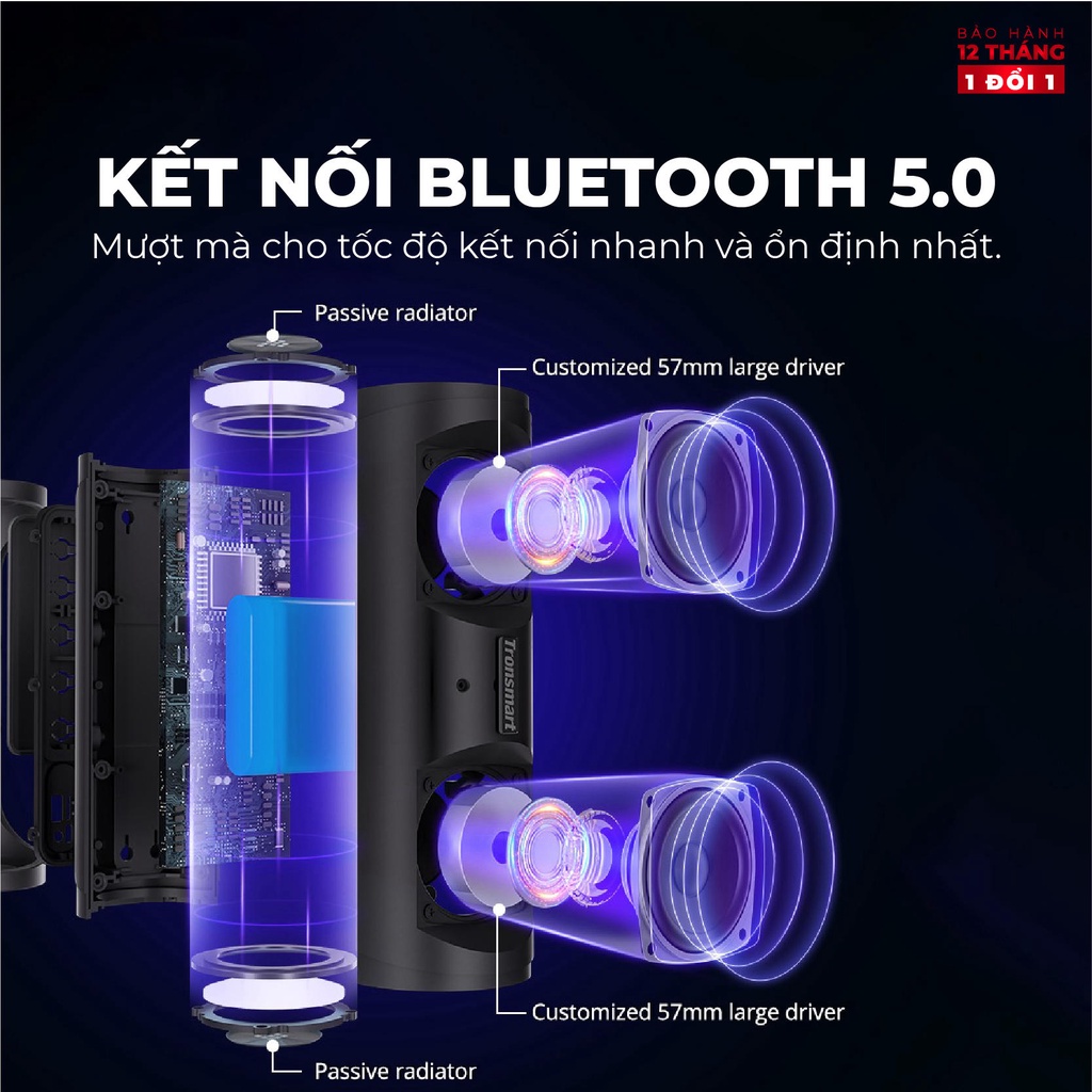 Loa Bluetooth Tronsmart T6 Pro 45W Chống nước IPX6 Ghép nối 2 loa - Hàng chính hãng - Bảo hành 12 tháng