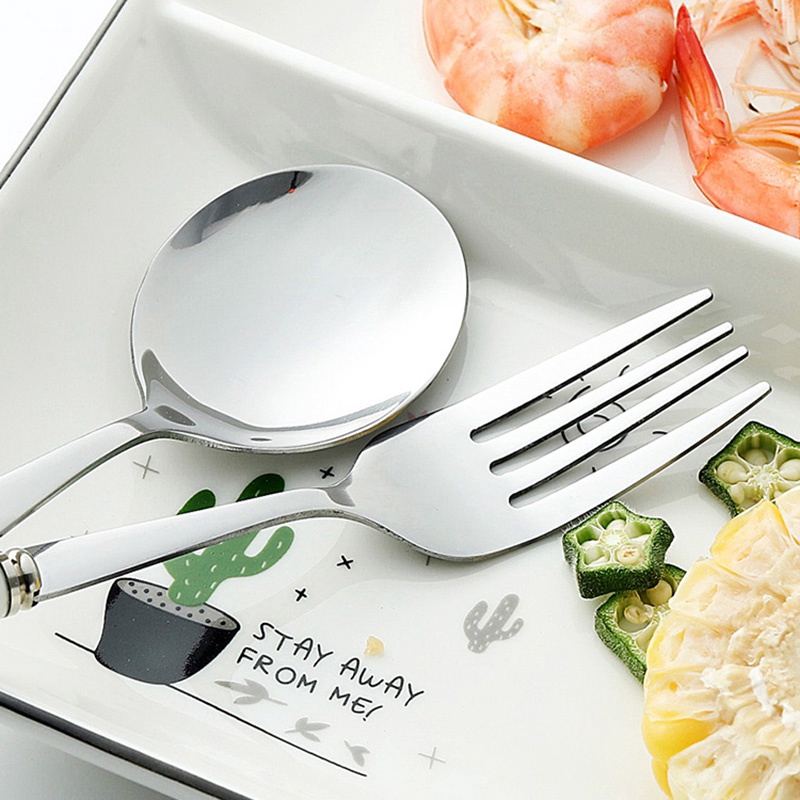 Bộ Muỗng Nĩa Bằng Thép Không Gỉ Với Tay Cầm Sứ Phong Cách Bắc Âu