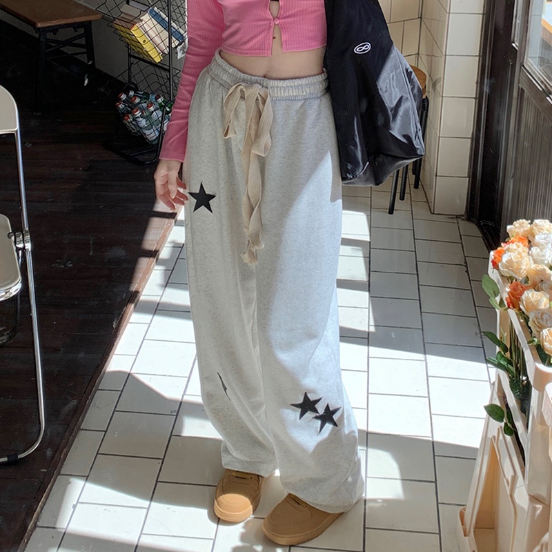 Quần thể thao ZHELIHANGFEI lưng cao ống rộng phong cách preppy thời trang cá tính