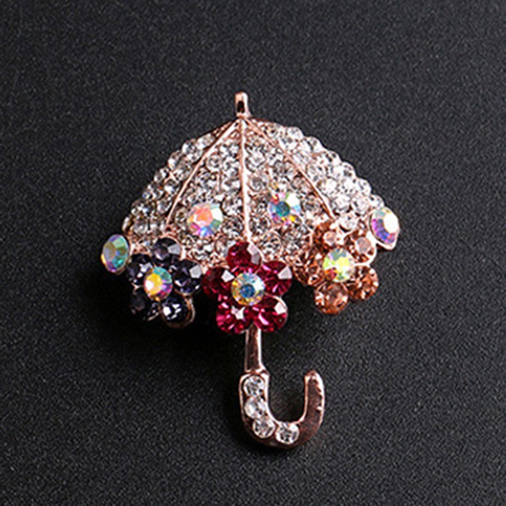 YOML✔Women Fashion Umbrella Flower Rhinestone Inlaid Brooch Pin Jacket Collar Decor