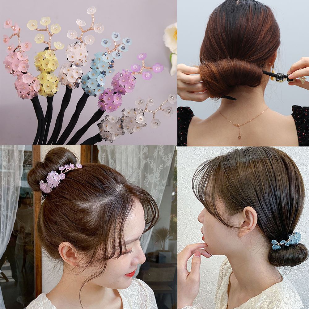 Kẹp búi tóc đính hoa giả ngọc trai nhân tạo tùy chọn màu sắc thời trang cho nữ