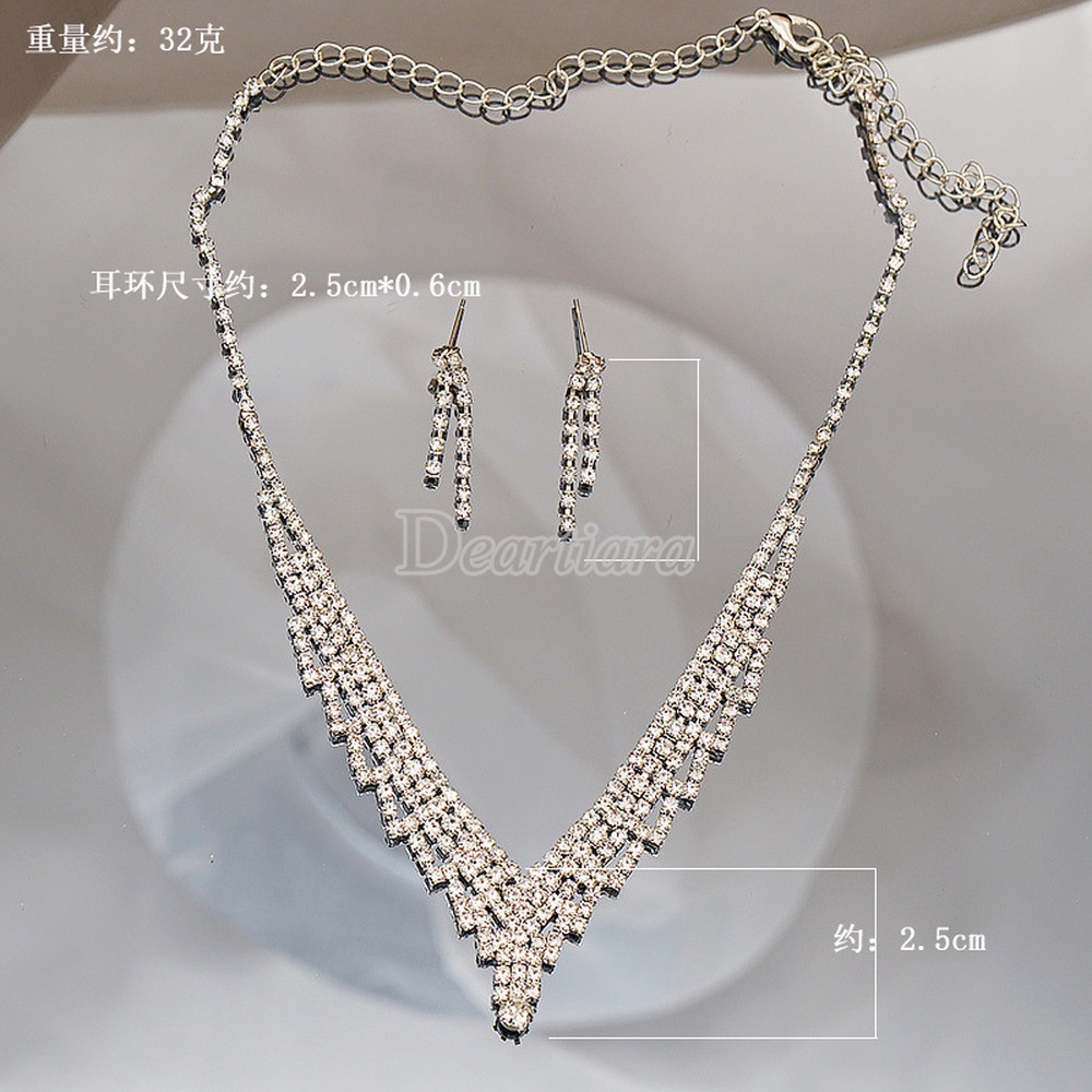 Bộ Vòng cổ Và Bông Tai Đính Đá Kim Cương Siêu Lấp Lánh Toàn Bộ Cho Cô Dâu