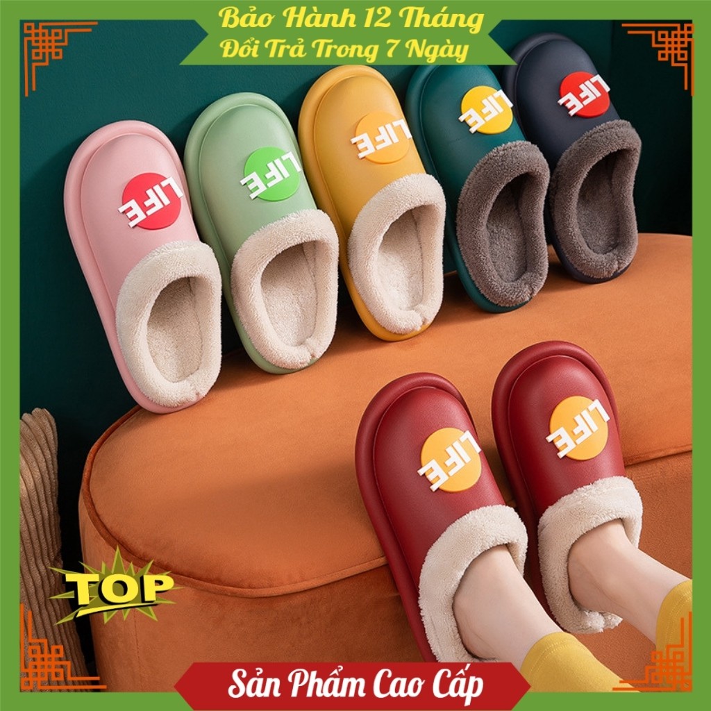 Dép bông đi trong nhà hiệu LIFE đế cao su đúc nguyên khối chống trơn trượt chống nước DH5