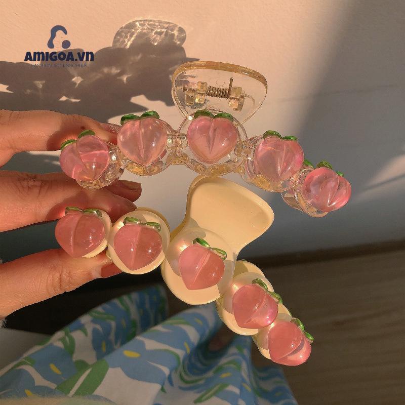 ✨✨Kẹp Tóc Hình Quả Đào Màu Hồng Trong Suốt 2022