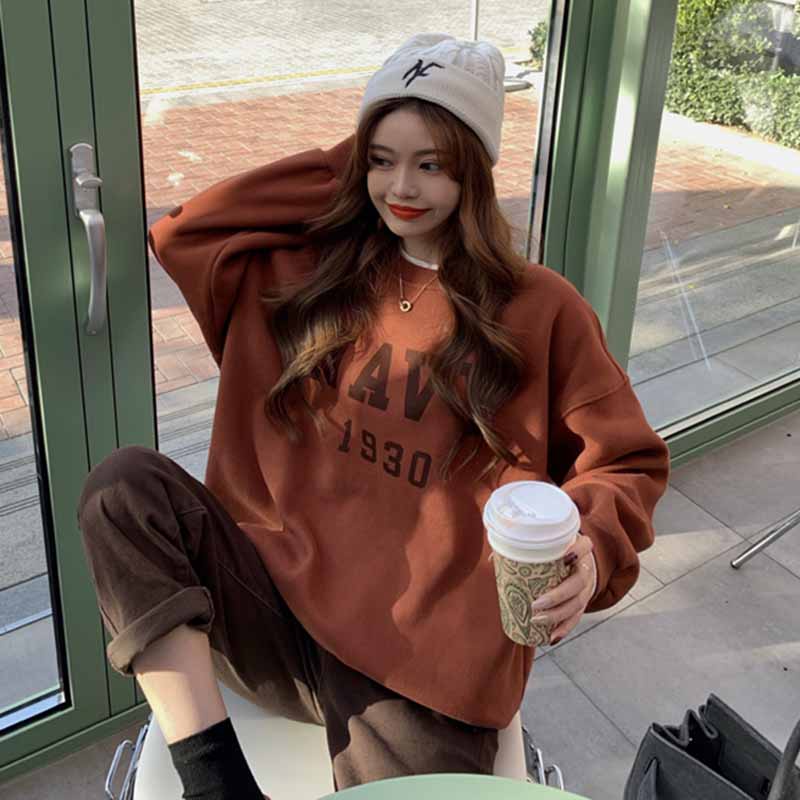 Áo sweater nữ tay dài in chữ phong cách Hàn Quốc