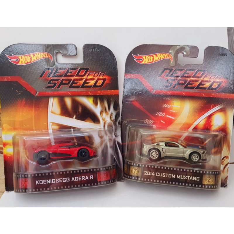 Xe mô hình 1:64, Hot Wheels Retro Need for Speed, Koenigeeg Agera R & Custom Ford Mustang, card đẹp, fullseal