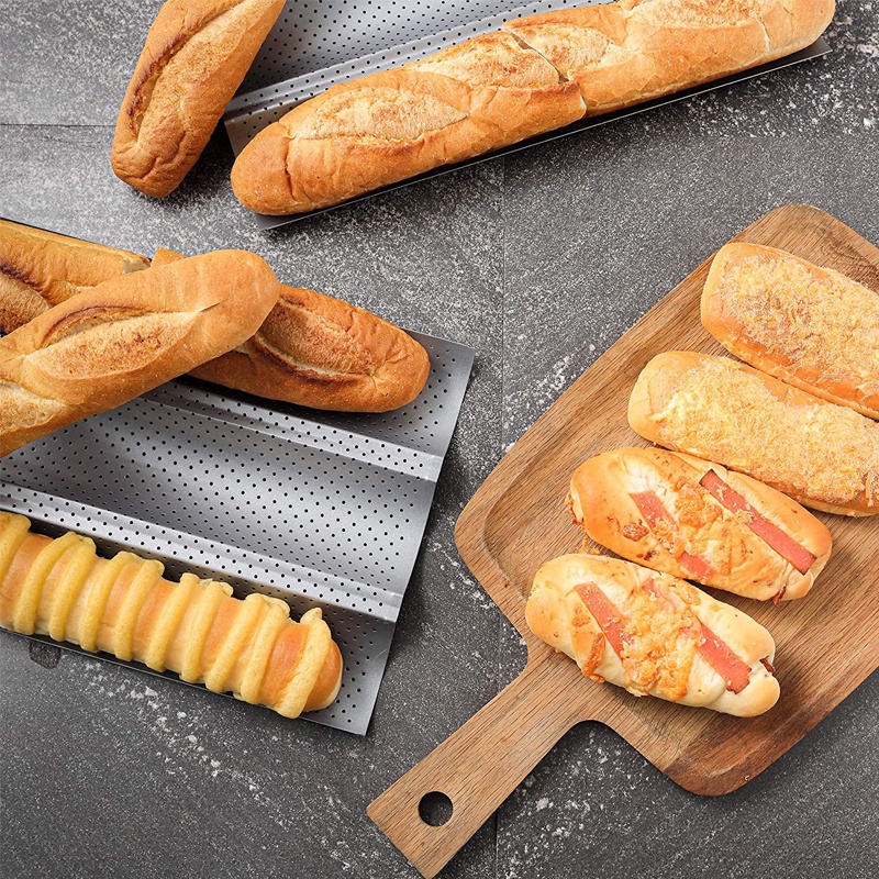 Khay nướng bánh mì baguette Pháp bằng thép Ý thiết kế 2 rãnh/ 4 rãnh tuỳ chọn chống dính tiện dụng