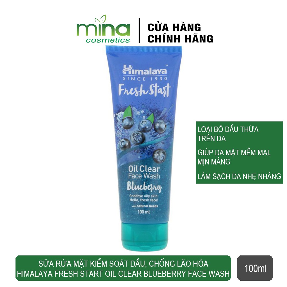 Sữa rửa mặt kiểm soát dầu, chống lão hóa Himalaya Fresh Start Oil Clear Blueberry Face Wash 100ml