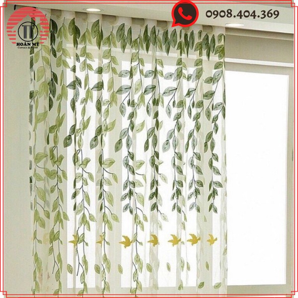 Rèm cửa,rèm voan thêu hoa văn tropical trang trí decor xinh xắn