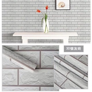 Giấy dán tường 3D giả gạch xam bạc 10m khổ 45