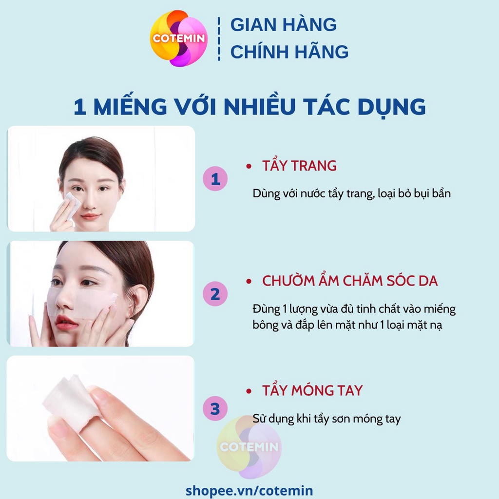 Bông tẩy trang 3 lớp cotton Pads 222 miếng hàng loại xịn chất lượng COTEMIN