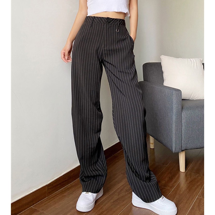 Quần ống suông Doris Pant QD004 kẻ dọc thiết kế cạp cao, vải dày dặn - Uni By Heart