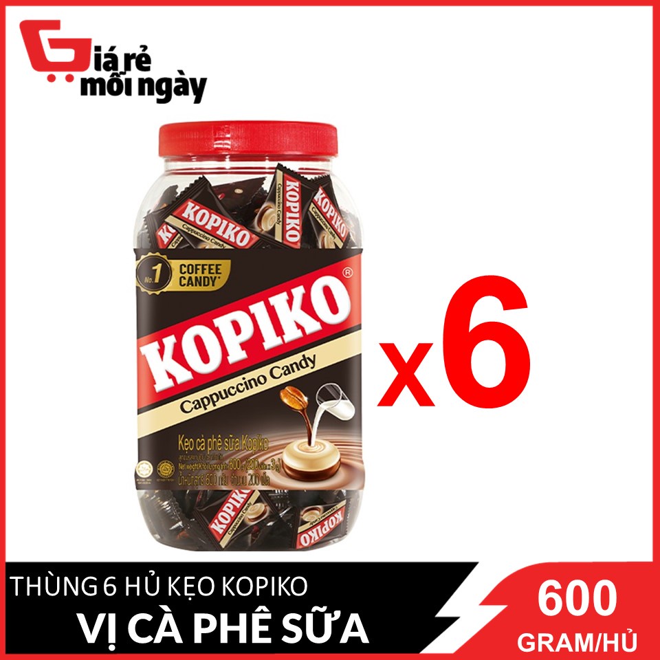[Nguyên thùng] Kẹo cà phê Kopiko Cappuccino Hủ 600gX6