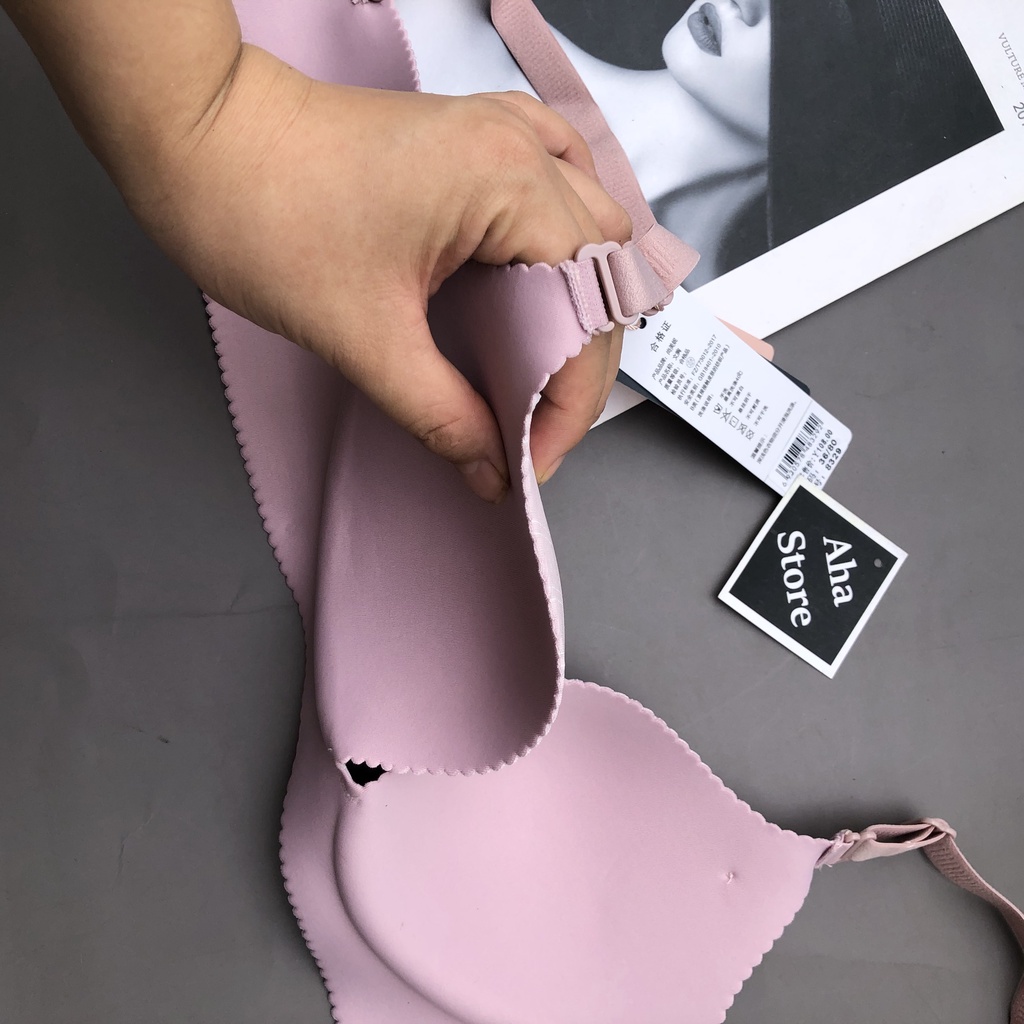 Áo lót nữ su đúc không gọng hoạ tiết sọc hoa cúc, bản lưng to, đệm mỏng chống xệ [Aha Store]