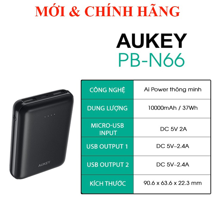 Pin Sạc Dự Phòng 12W siêu nhỏ gọn 10000mAh AUKEY PB-N66