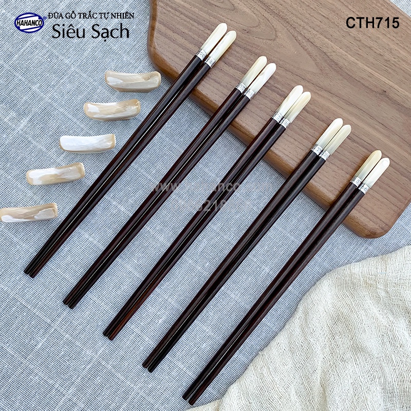 Đũa Trắc Đầu Ốc Búp Viền Bạc Super VIP HAHANCO (10 Đôi) Dành Cho Nhà Giàu - CTH715