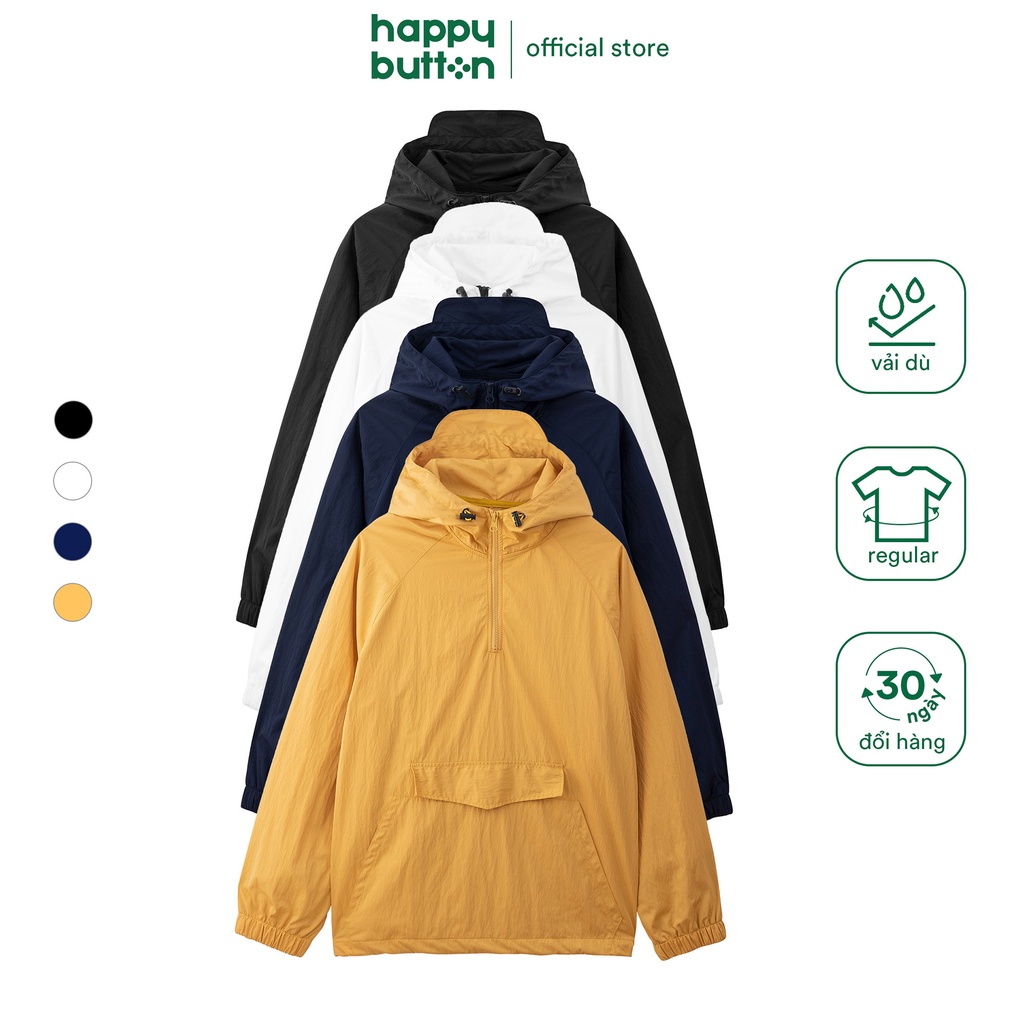 Áo Hoodie Nam Phối Khóa Zip - vải dù trượt nước, form regular fit - Happy Button
