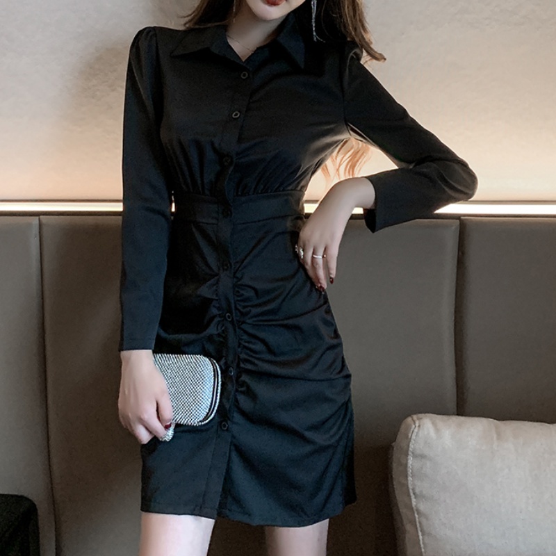 Đầm Sơ Mi Dáng Ôm Thời Trang Mùa Thu Phong Cách Hàn Quốc Cho Nữ