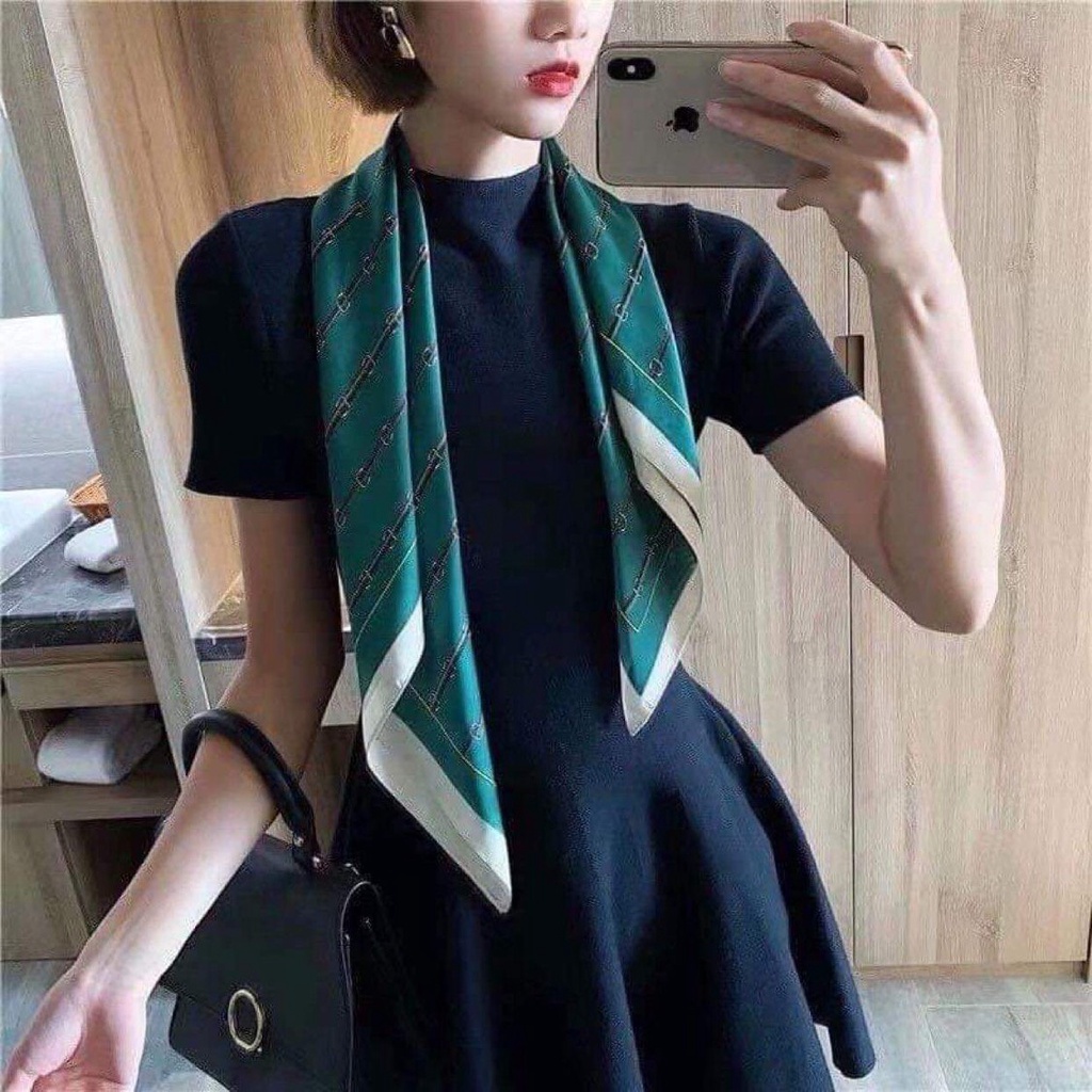 Khăn Lụa Vuông Kẻ Sọc Khăn Quàng Cổ Tuban Quấn Túi Đen Trắng Cao Cấp Linh Tây- Siêu Mềm Mịn, Không Kích Ứng Da 70*70