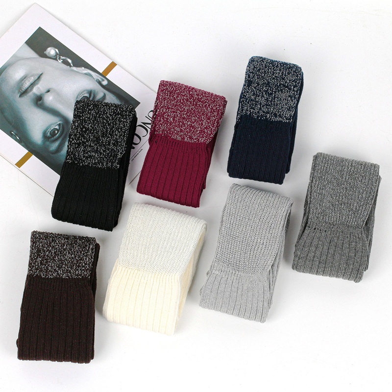 Xiangbao Tất Cotton Dệt Kim Dài Qua Gối Màu Sắc Tương Phản Lấp Lánh Cho Nữ