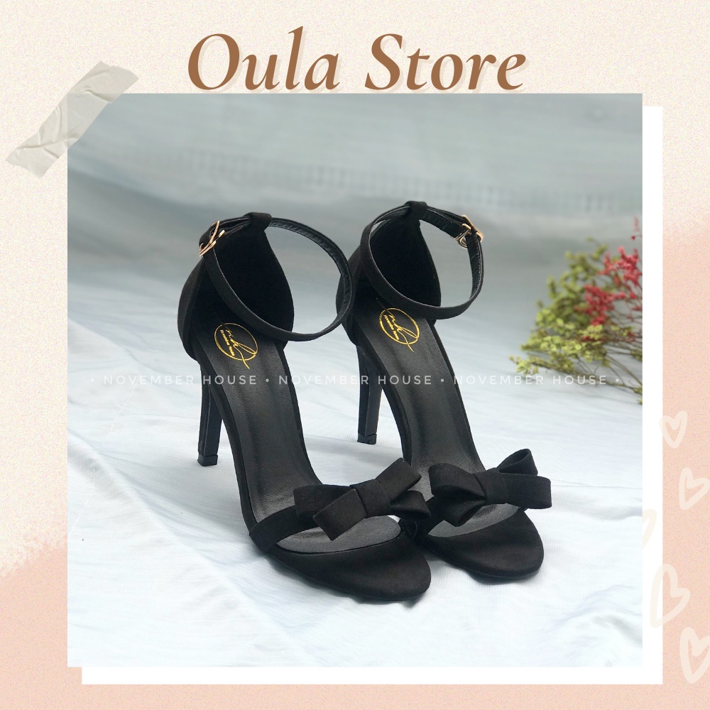 Giày sandal cao gót nữ kiểu dáng đơn giản gắn nơ gót nhọn, chất liệu da lộn thời trang nữ - SD41 - Novemer house