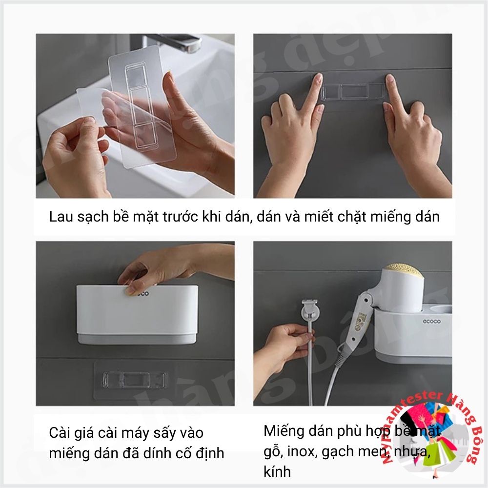Giá cài máy sấy, giá để đồ nhà tắm dán tường siêu chắc Ecoco mã 1811