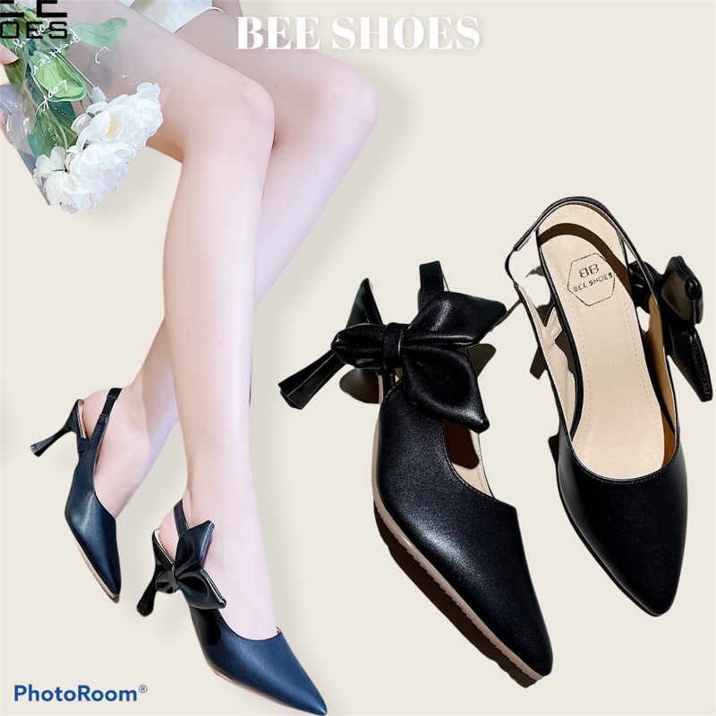 BEESHOES - GIÀY CAO GÓT NỮ HÔNG NƠ XINH DA MỀM - GIÀY CAO GÓT BEE GÓT NHỌN CAO 7 PHÂN DỄ ĐI SẴN MÀU ĐEN,KEM,TRẮNG 210522