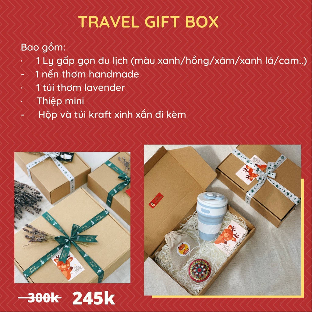 Travel Gift Box set quà tặng ly gấp gọn du lịch, nến thơm, túi thơm dành cho bạn gái, quà sinh nhật, quà Giáng Sinh