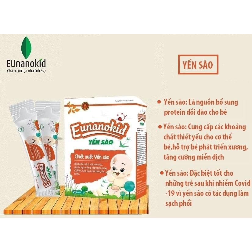 Yến Sào cho bé Eunanokid - chiết xuất yến sào giúp tăng sức đề kháng, hỗ trợ tiêu hoá giúp bé ăn ngon miệng, hấp thụ tốt