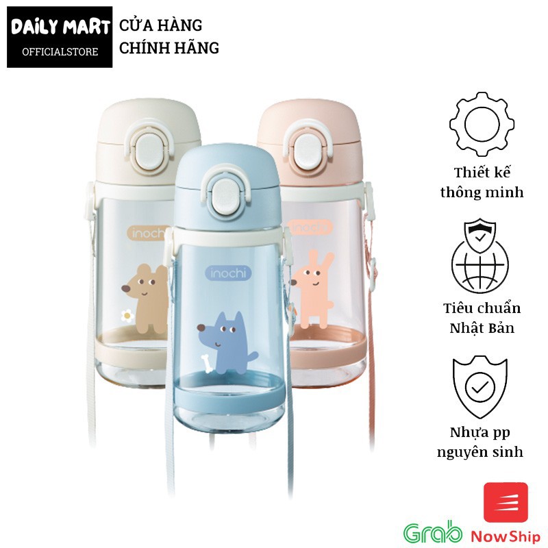 Bình Nước Cho Bé GOKI ZUZU, Bình Uống Nước Trẻ Em Inochi Có Ống Hút 520ml