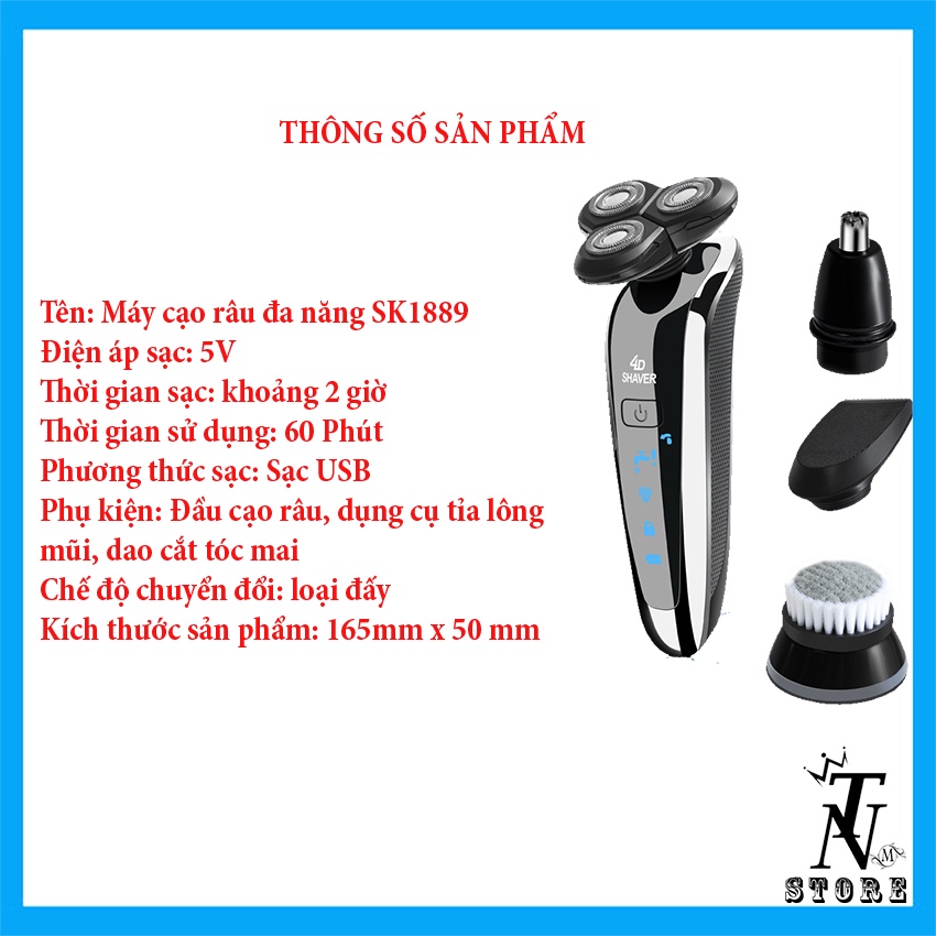 Máy cạo râu đa năng 3 trong 1 SHAVER SK1889 Sạc USB chống nước - Cạo râu,tỉa lông mũi,tông đơ - BẢO HÀNH 12 THÁNG