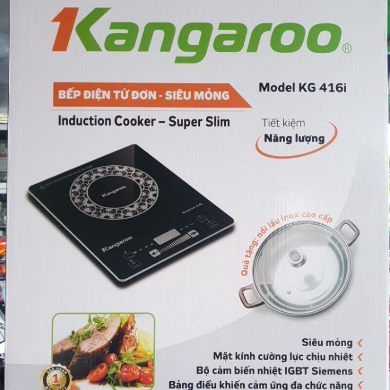 Hàng chĩnh hãng .BẾP ĐIỆN TỪ KANGAROO KG416 Mặt kính, Công suất 2000W