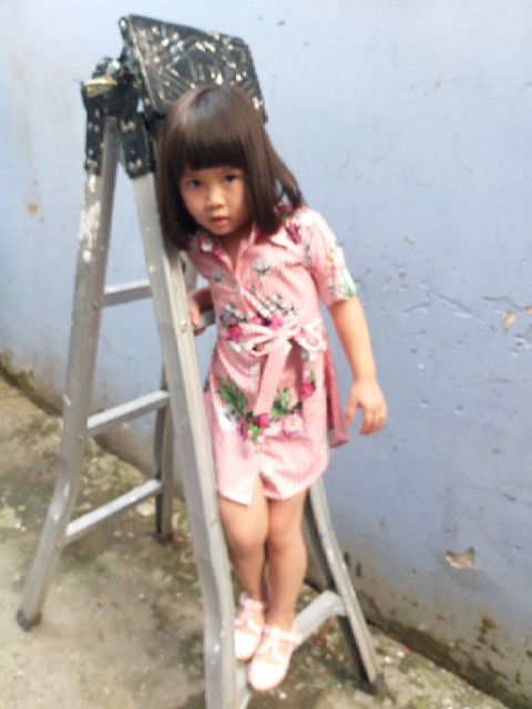 Đầm sơmi sọc hoa văn sise :8  cho bé từ 27kg đến 30kg