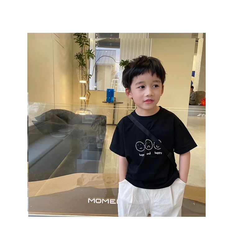 Áo Thun Cotton Ngắn Tay Cổ Tròn In Chữ Phong Cách Hàn Quốc Thời Trang Mùa Hè Cho Bé Trai
