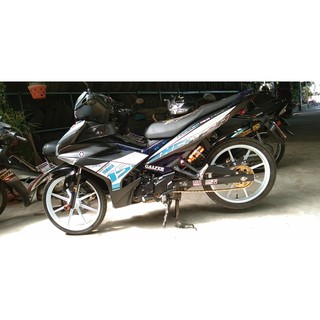 tem exciter 150 trắng xanh