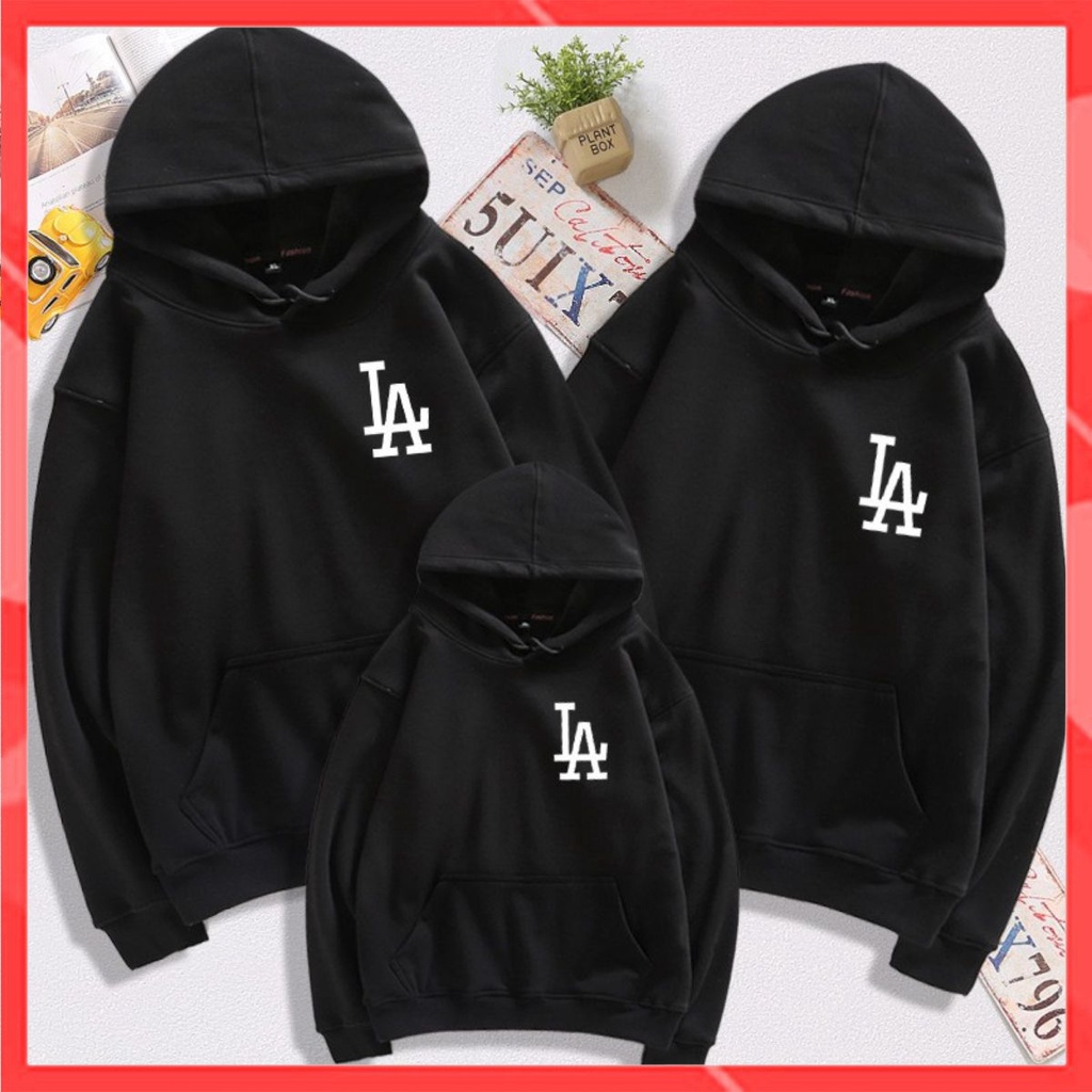 Áo Hoodie Gia đình + Nón/Túi như hình Cotton Nỉ da cá (kèm Logo thương hiệu) Logo LA