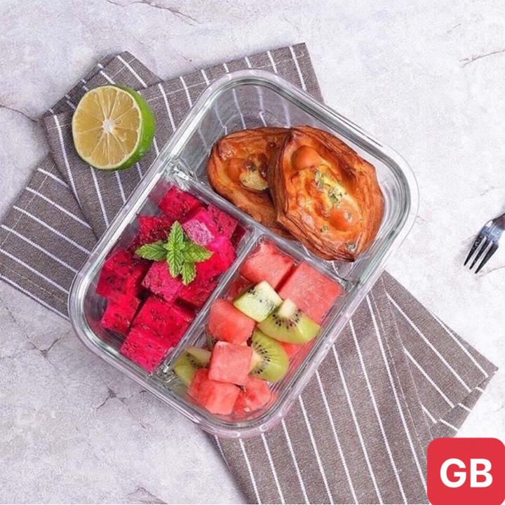 Hộp Đựng Cơm 3 Ngăn, Hộp Đựng Thức Ăn Thủy Tinh Cường Lực Chịu Nhiệt Tốt, An Toàn Cho Sức Khỏe