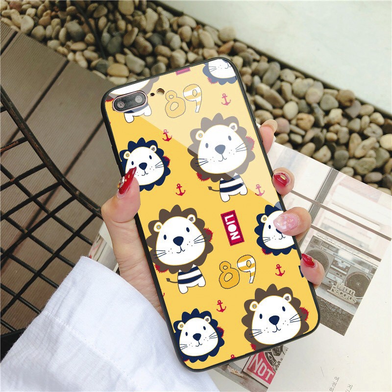 Ốp lưng iphone kính cường lực Lion cho iphone 13 12 pro max mini 11 14 pro max plus x r xs max 7 8 plus 6 s plus se 2020