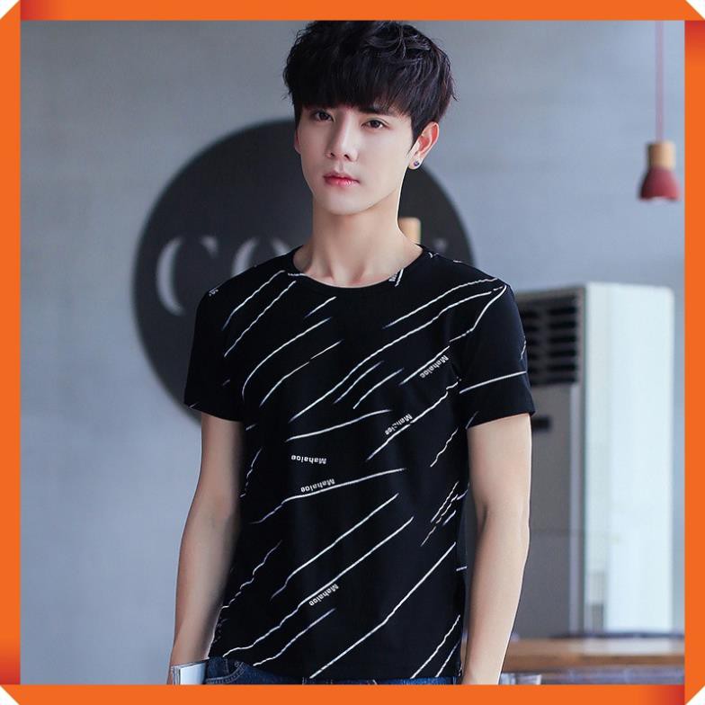 Áo phông nam TN71 sọc xéo vải sợi tre tổng hợp đẹp form Hàn Quốc 👑 *